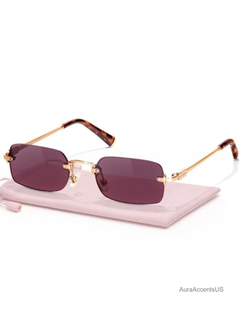 Polarized Rimless Rectangular Metal Frame Wrap Sunglasses Adult Unisex Retro